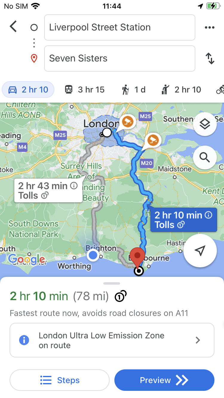 Google Maps navigation view