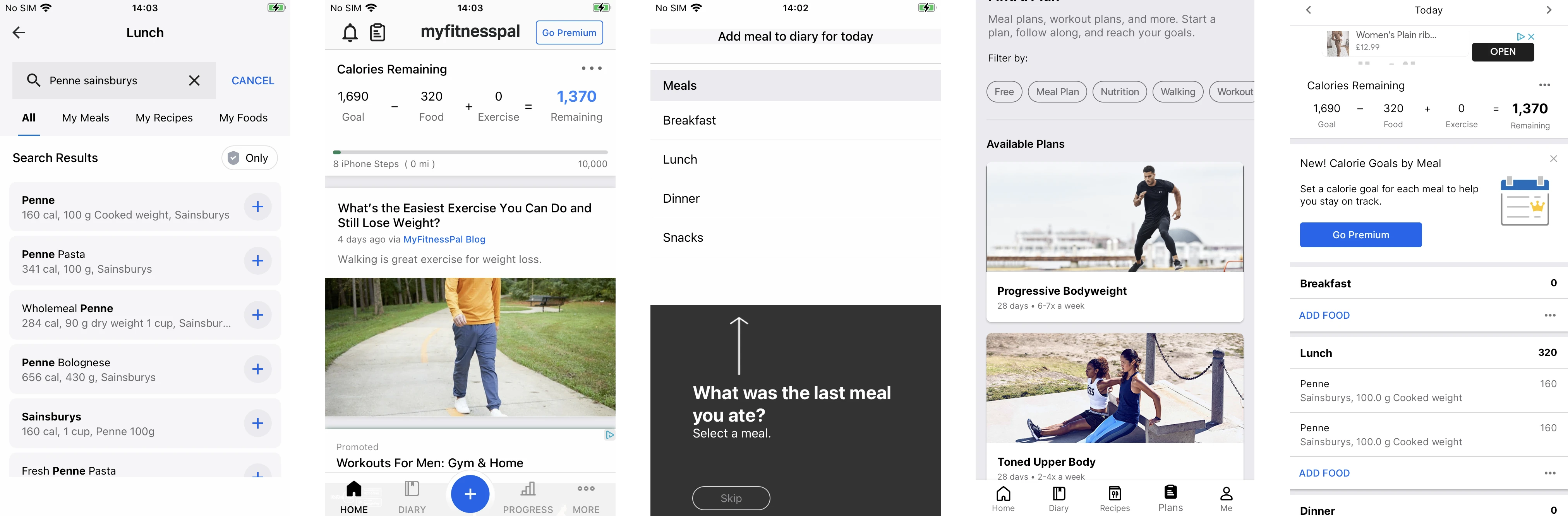 MyFitnessPal app view