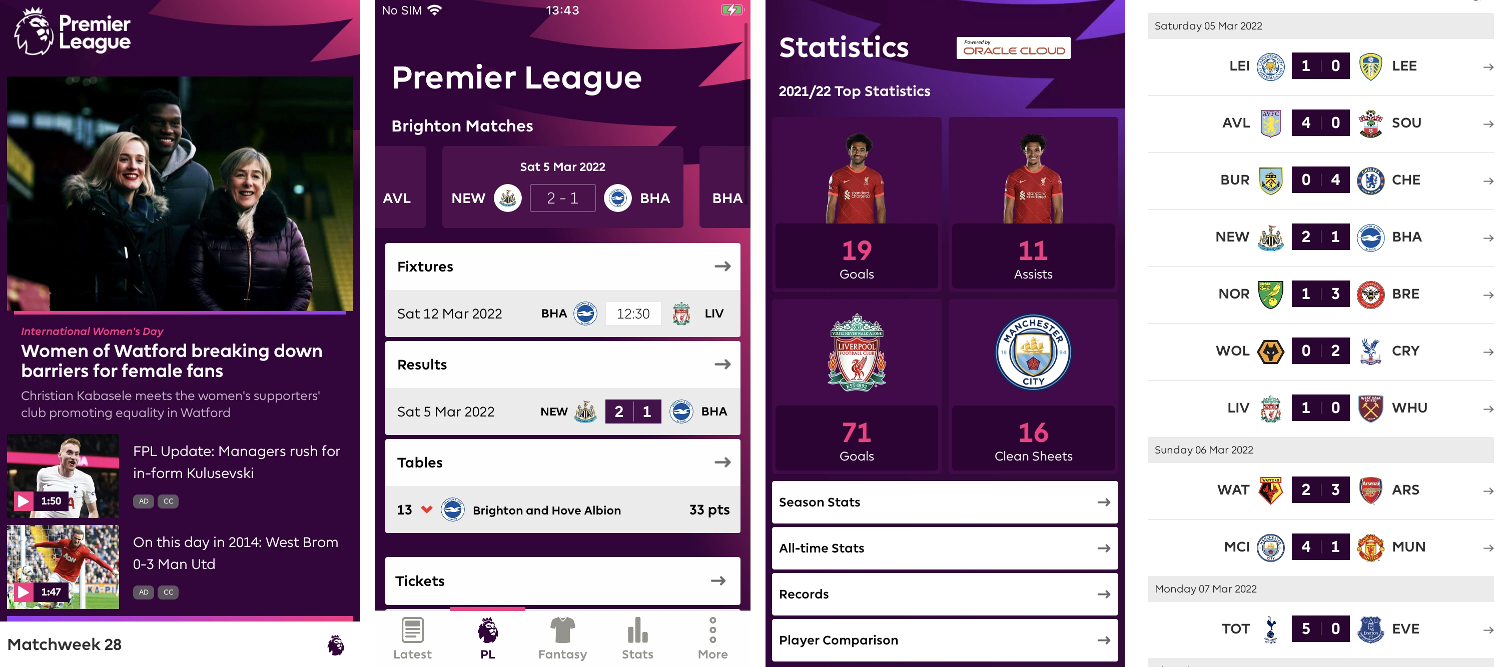 Premier League app view