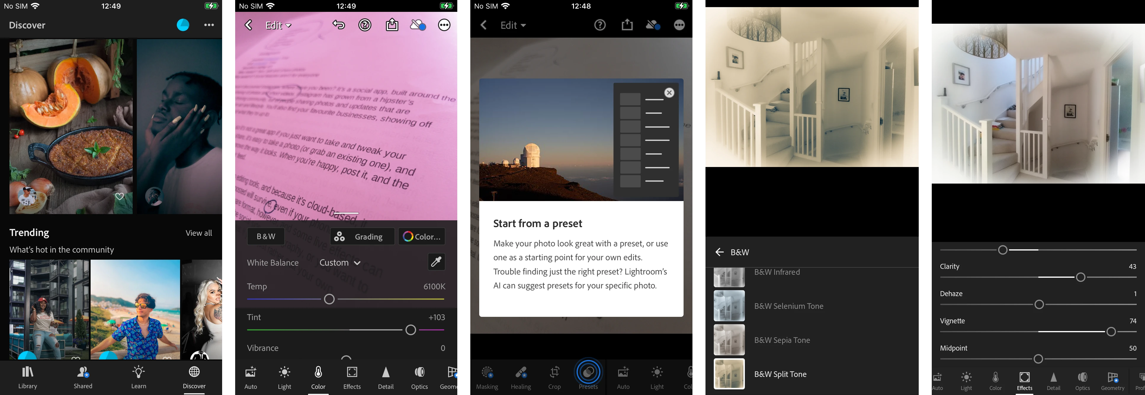 Adobe Lightroom effects view