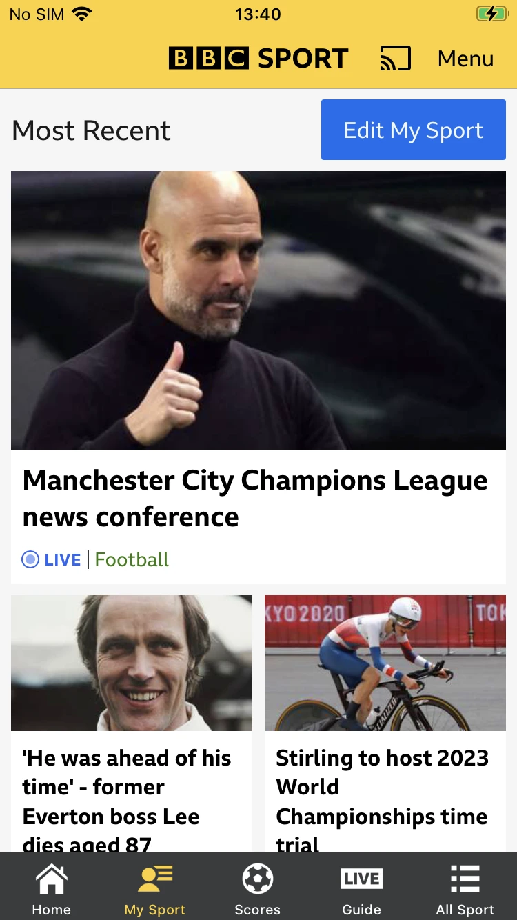 BBC Sport My Sport view