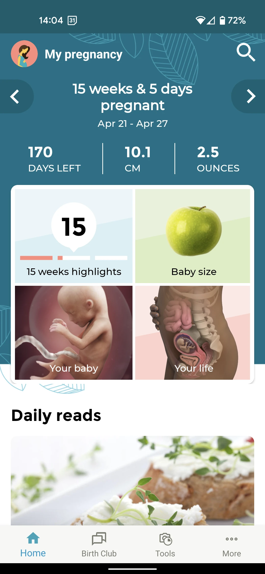 BabyCenter Pregnancy Tracker view