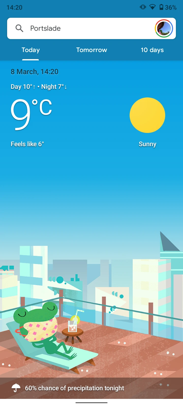 Google Weather wind and sun view