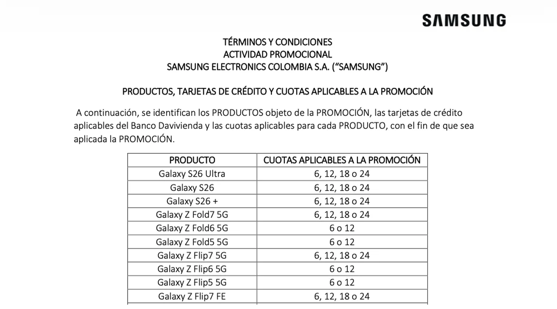 Samsung Galaxy S26 Colombia PDF leak