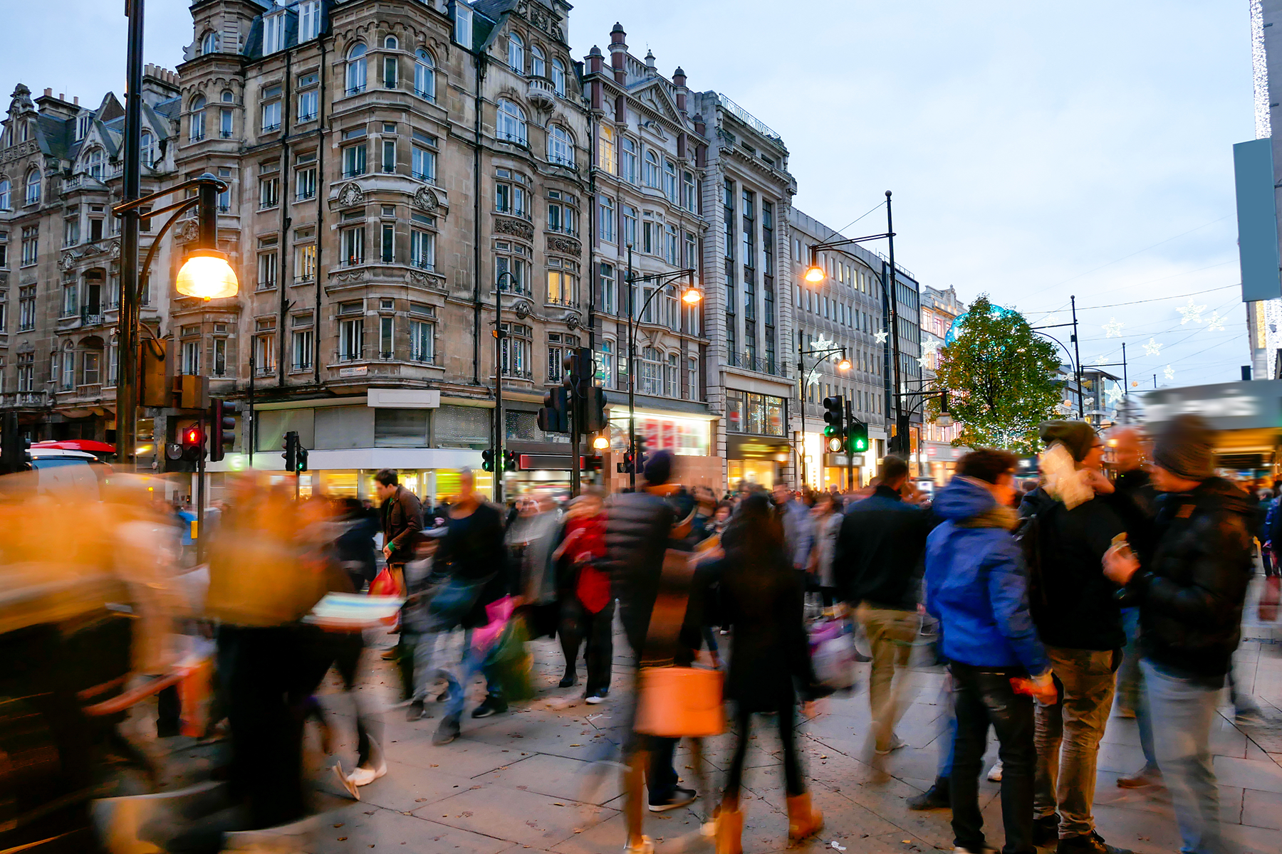 Christmas shoppers out on the high street